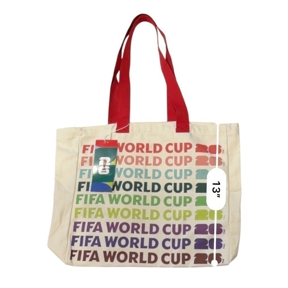 FIFA World Cup 26 Canvas Tote Bag Atelier Sportif Multi Color Logo Cream Red - Picture 6 of 10